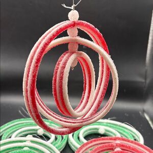 Festive Red and Green Glitter Rings Ornaments